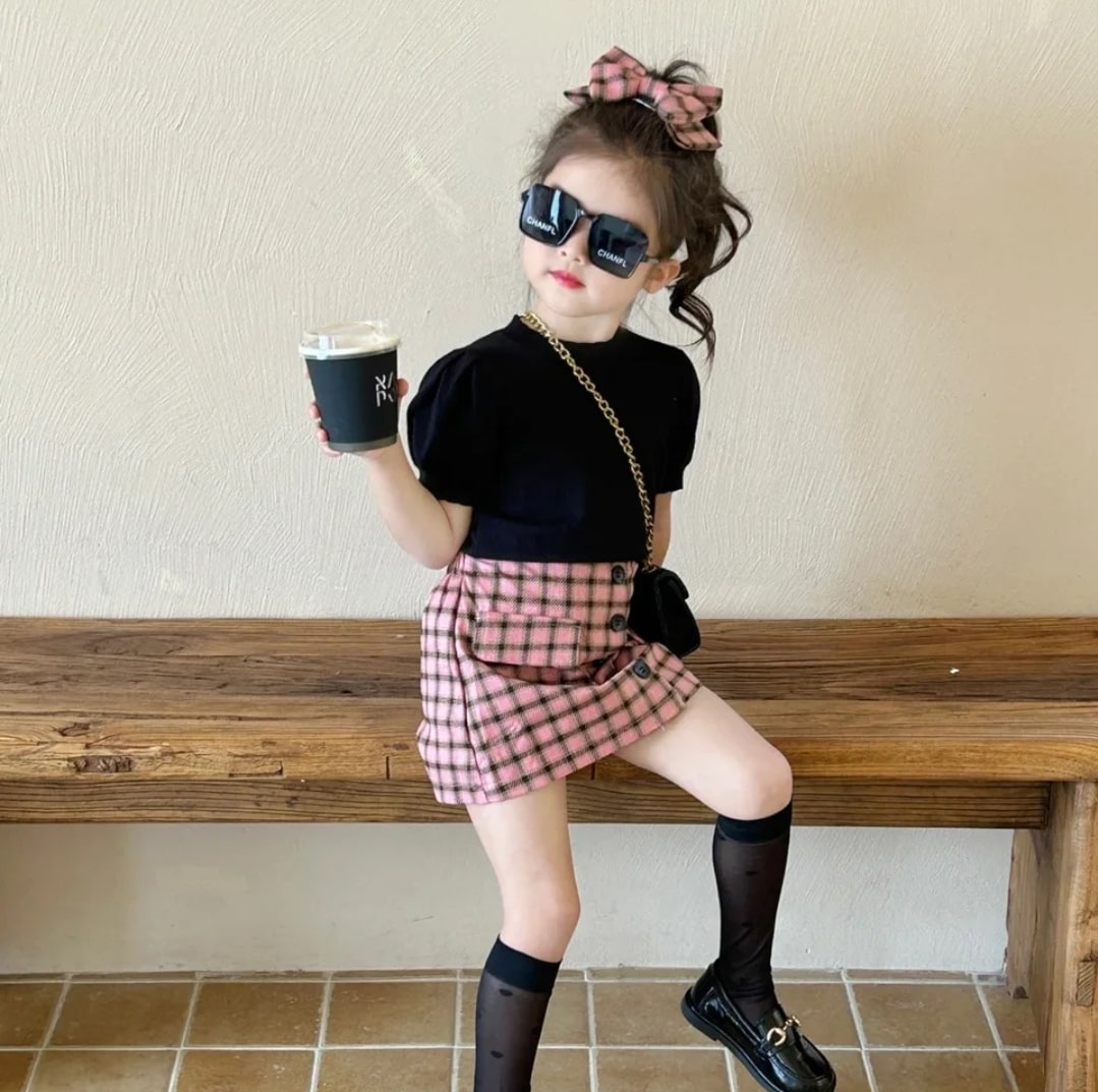 Check skirt set 2pcs