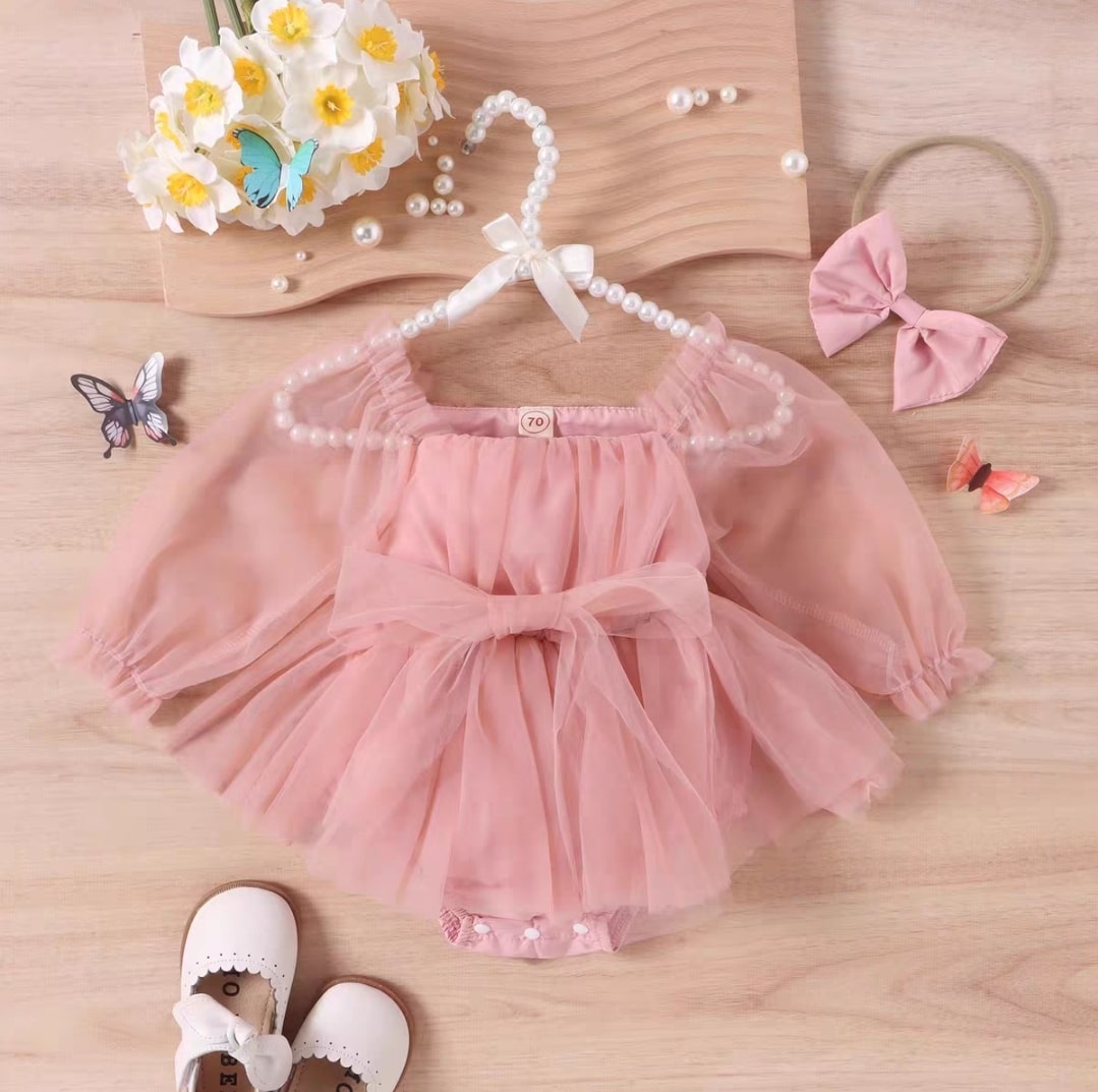 Bow puff sleeve dress 2pcs