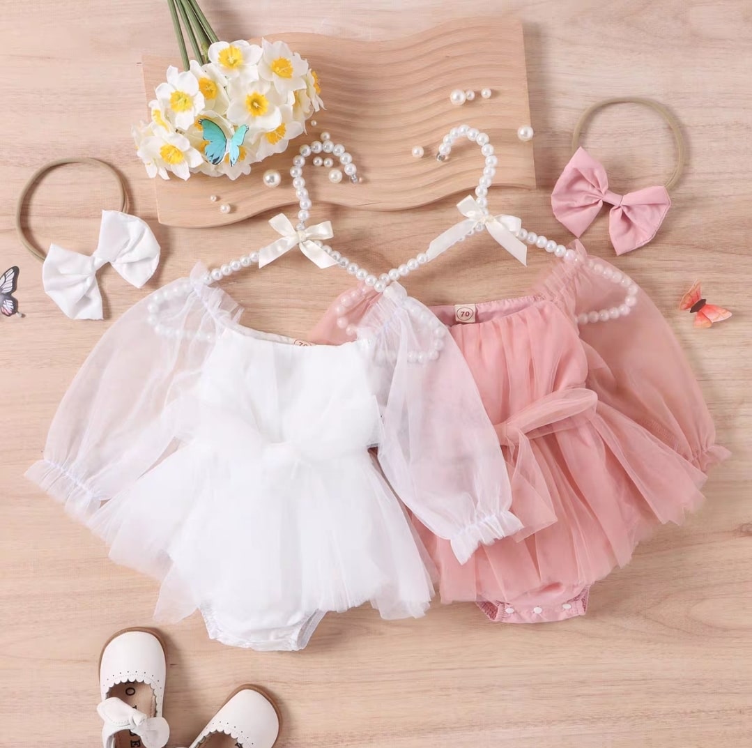 Bow puff sleeve dress 2pcs