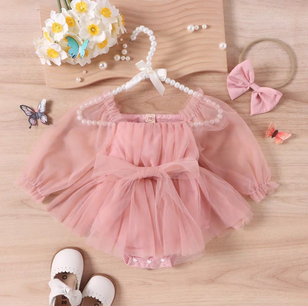 Bow puff sleeve dress 2pcs