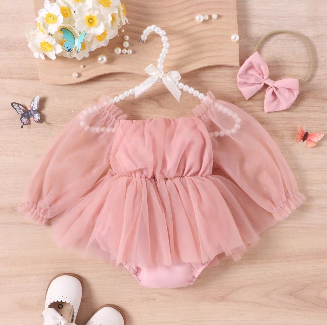 Bow puff sleeve dress 2pcs