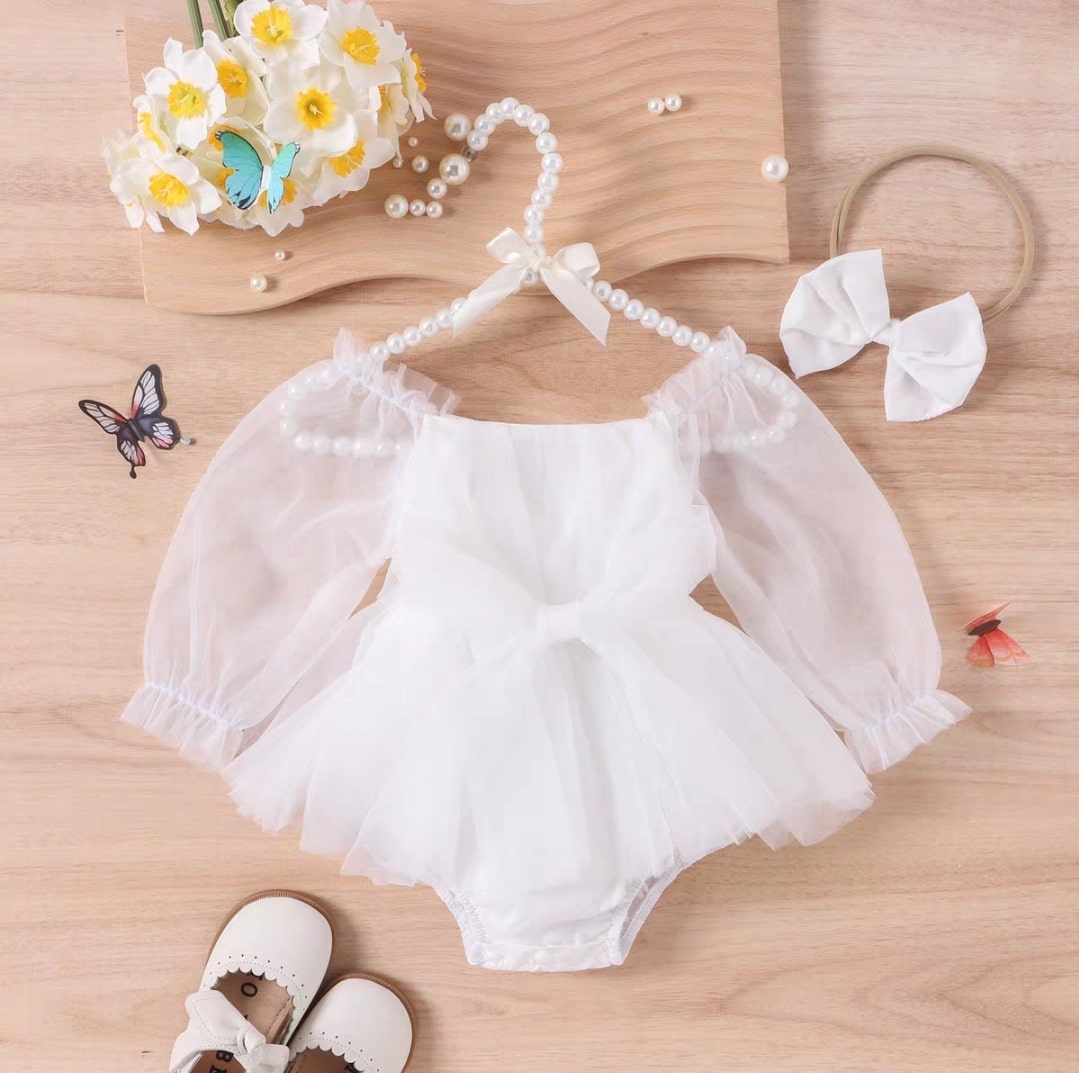 Bow puff sleeve dress 2pcs