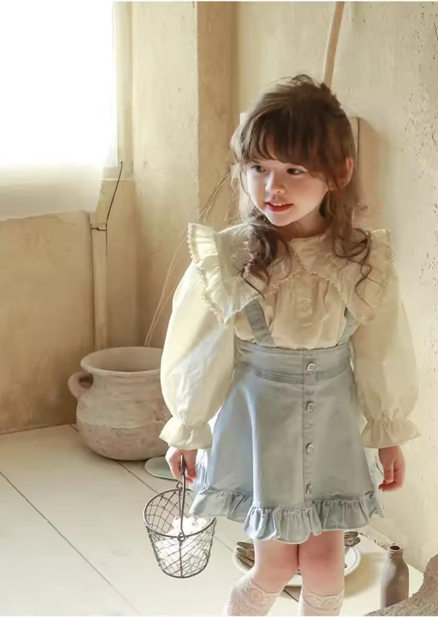 Lapel denim skirt set 2pcs