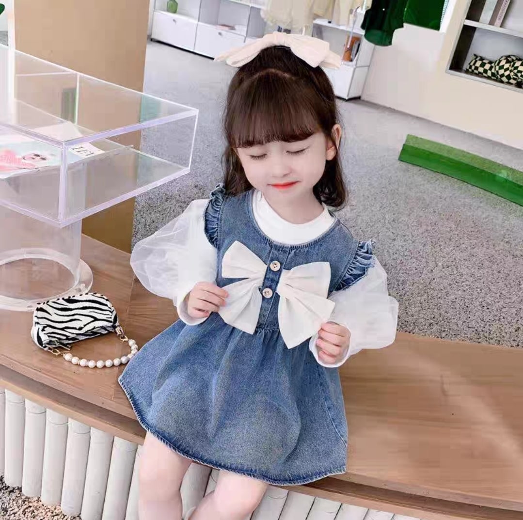 Denim bow dress 2pcs