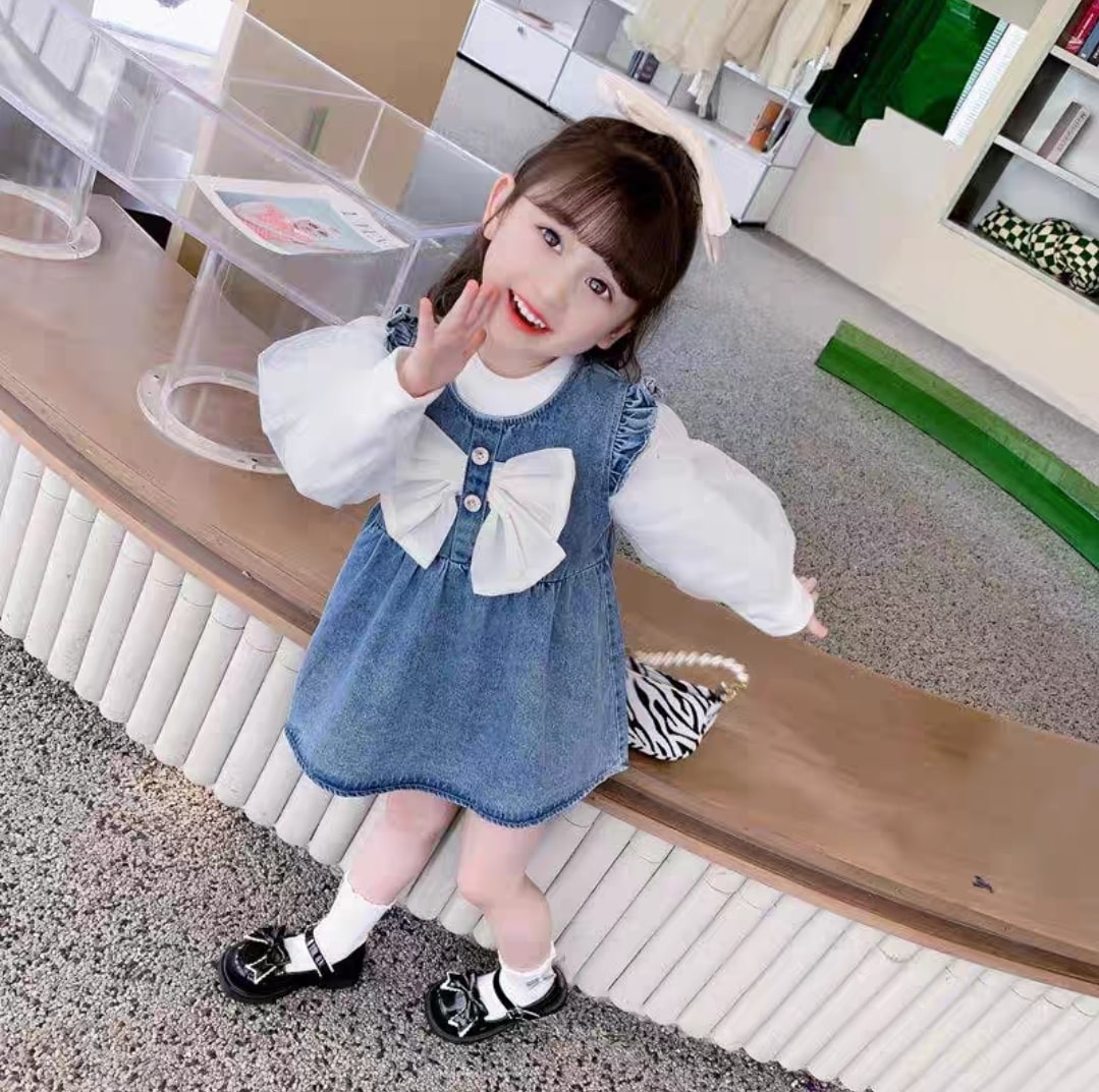 Denim bow dress 2pcs