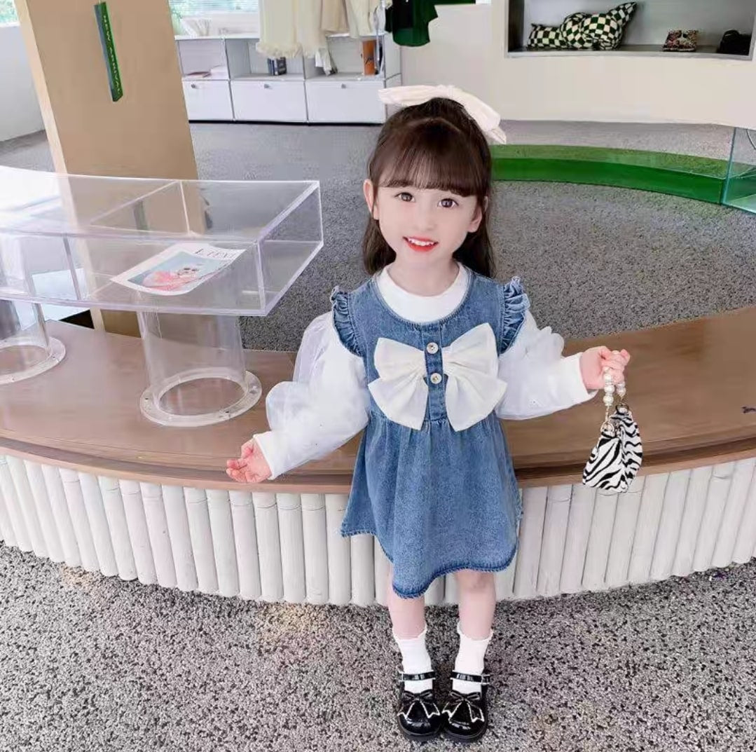 Denim bow dress 2pcs