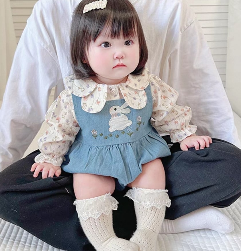 Rabbit denim jumpsuit 2pcs