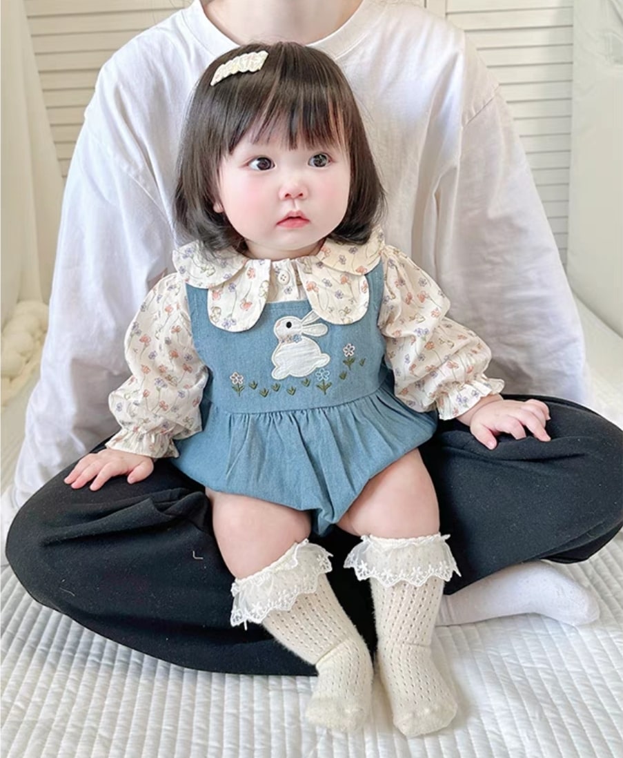 Rabbit denim jumpsuit 2pcs