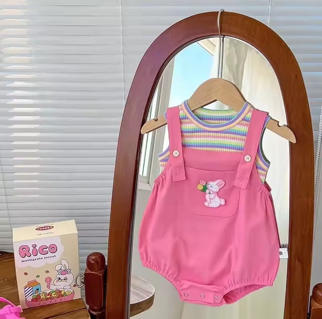 Stripped rabbit jumpsuit 2pcs