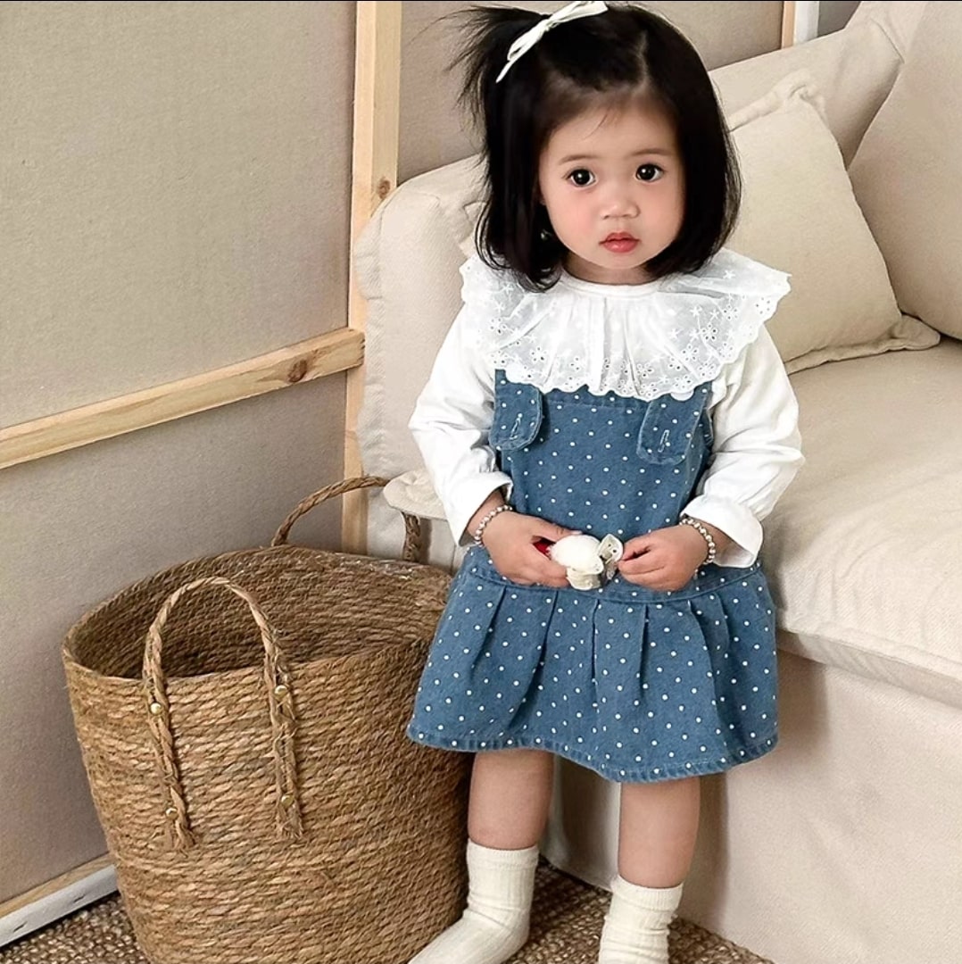 Dot denim dress 2pcs