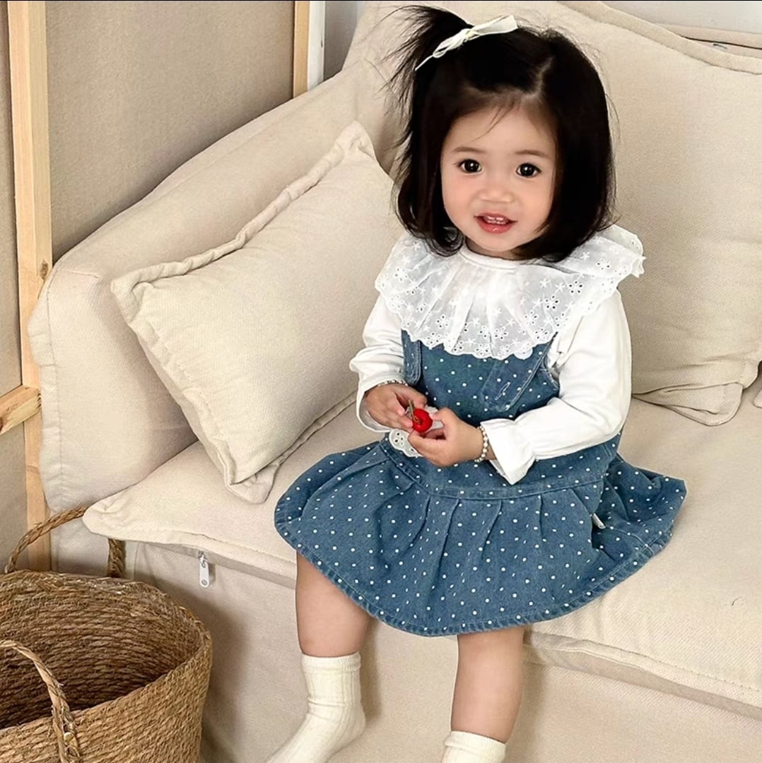 Dot denim dress 2pcs