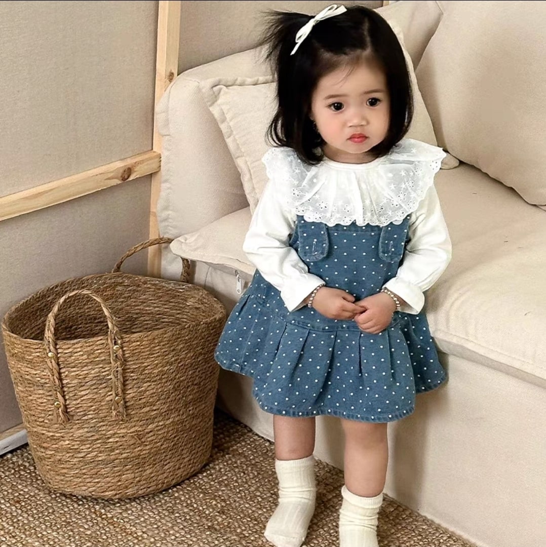 Dot denim dress 2pcs