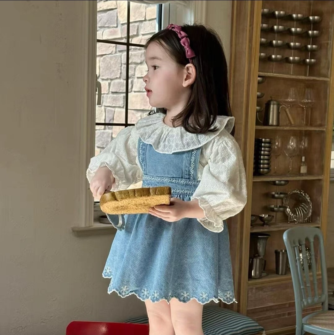Dantail denim dress 2pcs