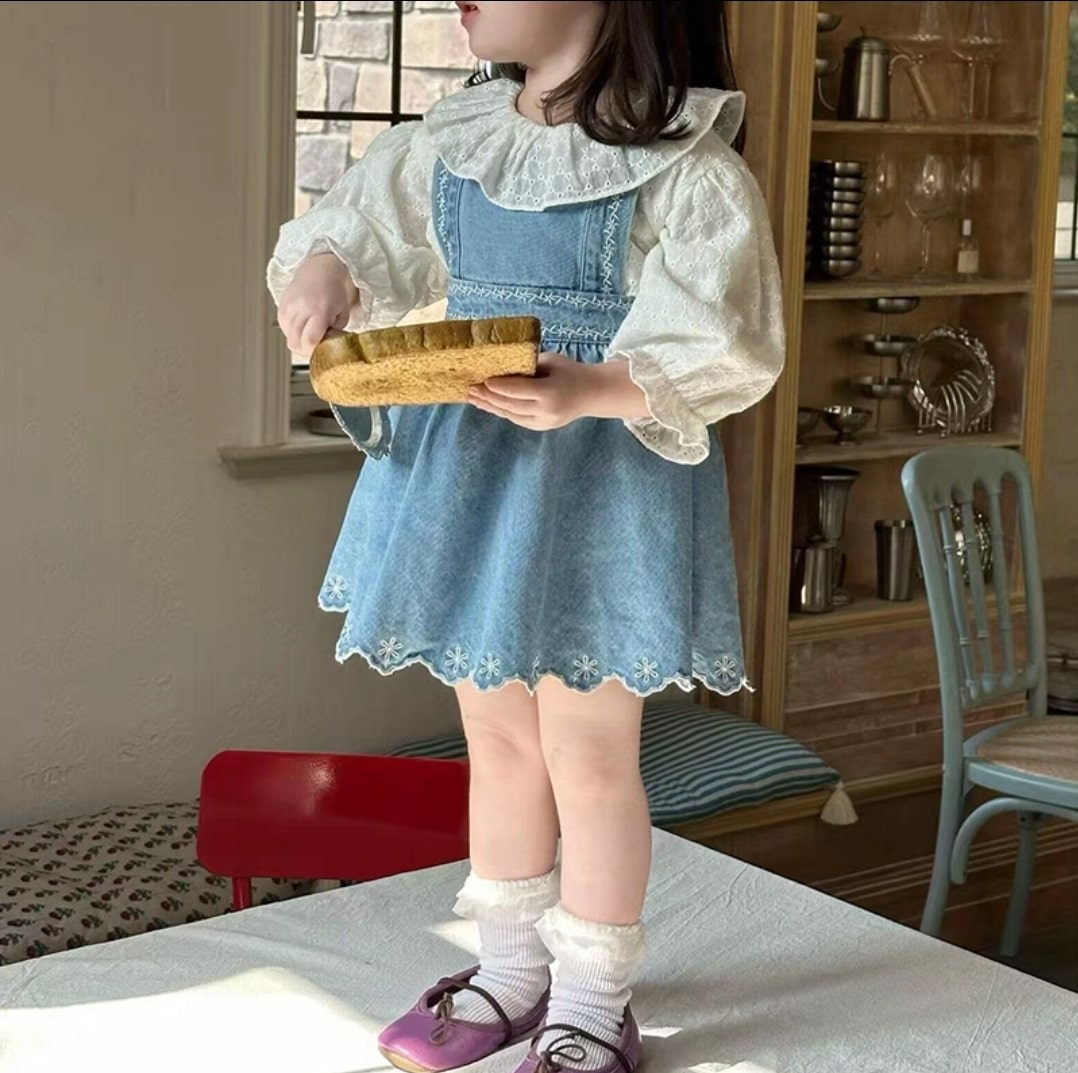 Dantail denim dress 2pcs
