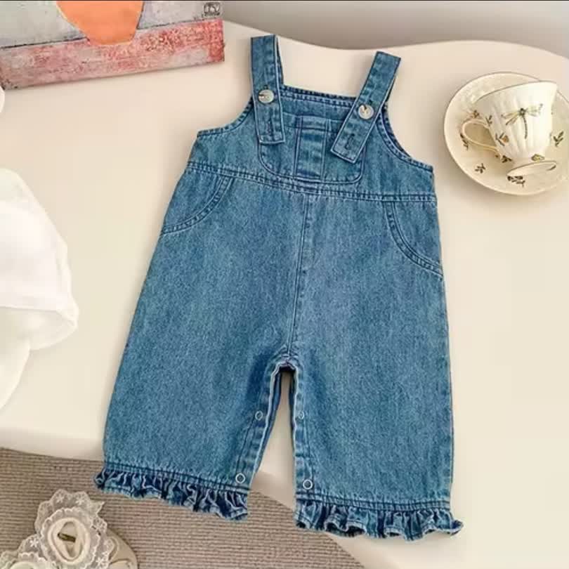 Denim flower jumpsuit 2pcs