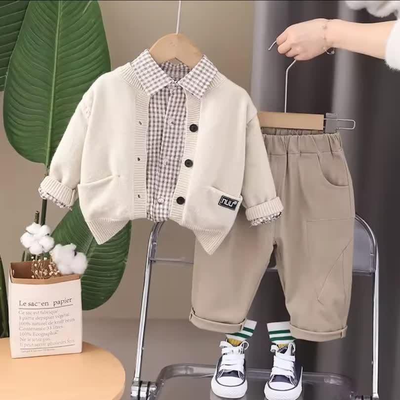 Wool check sweater set 2pcs