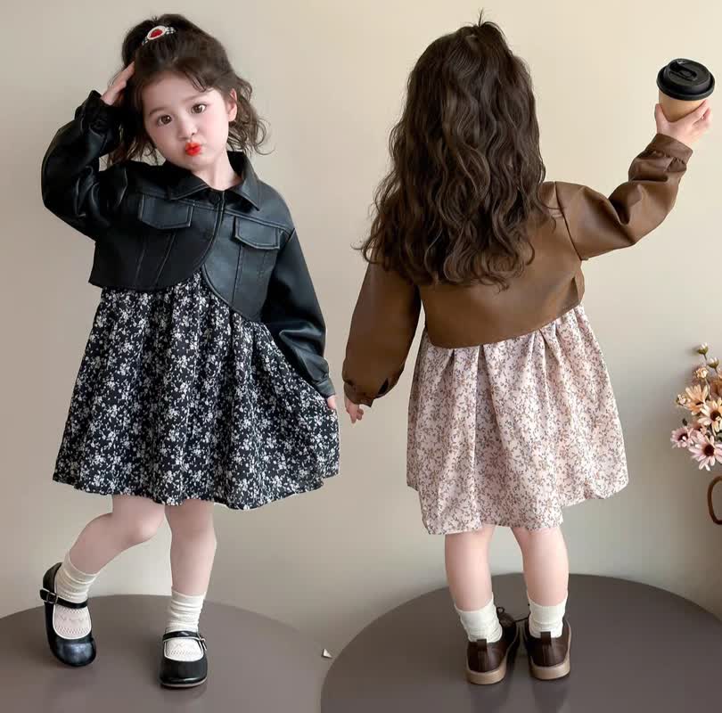 Leather floral dress 2pcs..