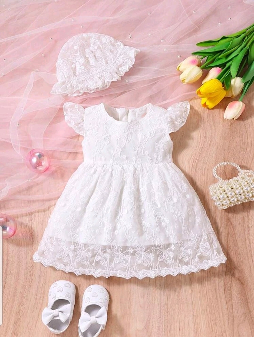 Ruffle dress with hat 2pcs