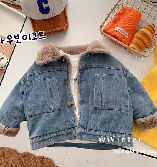 Denim fur jacket.