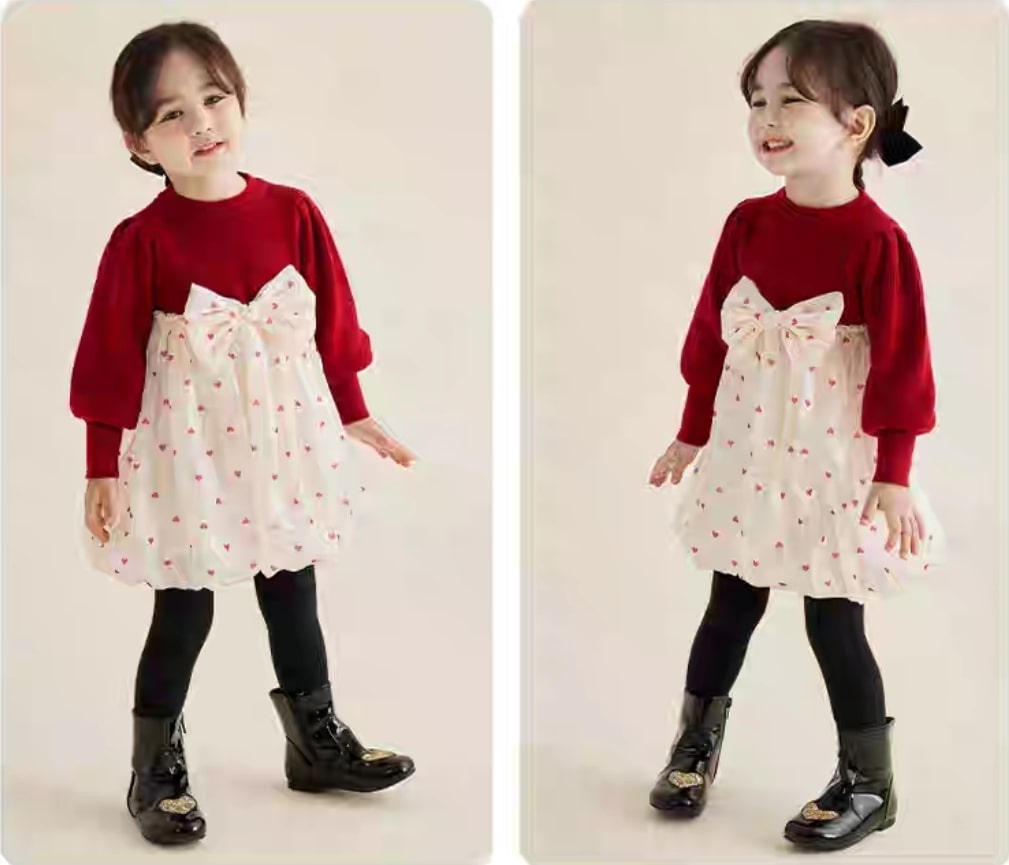 Heart dot bow dress