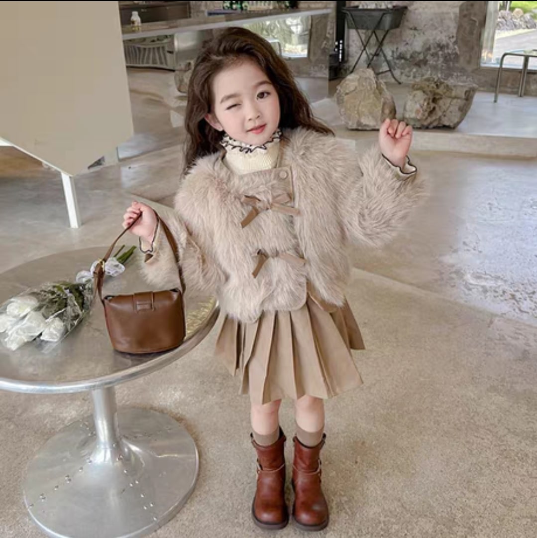 Leather fur dress 2pcs