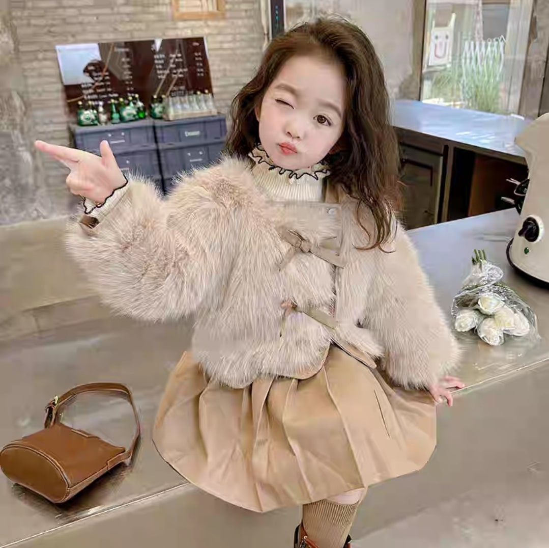 Leather fur dress 2pcs