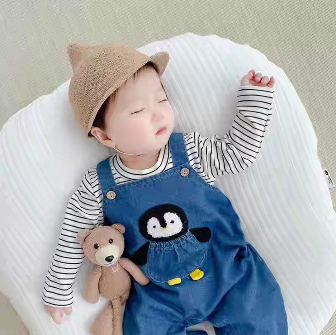 Penguin denim jumpsuit 2pcs