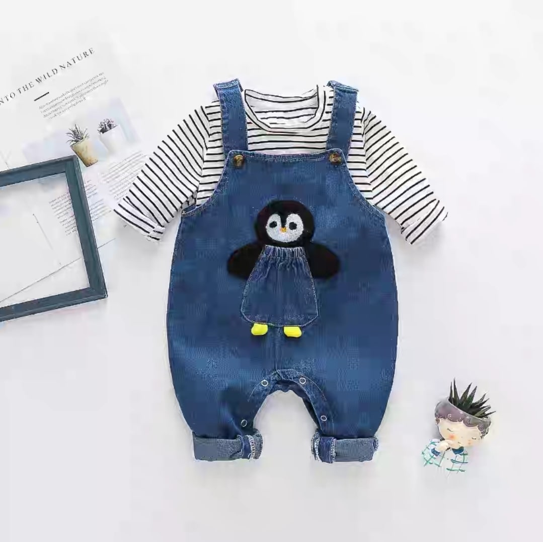 Penguin denim jumpsuit 2pcs