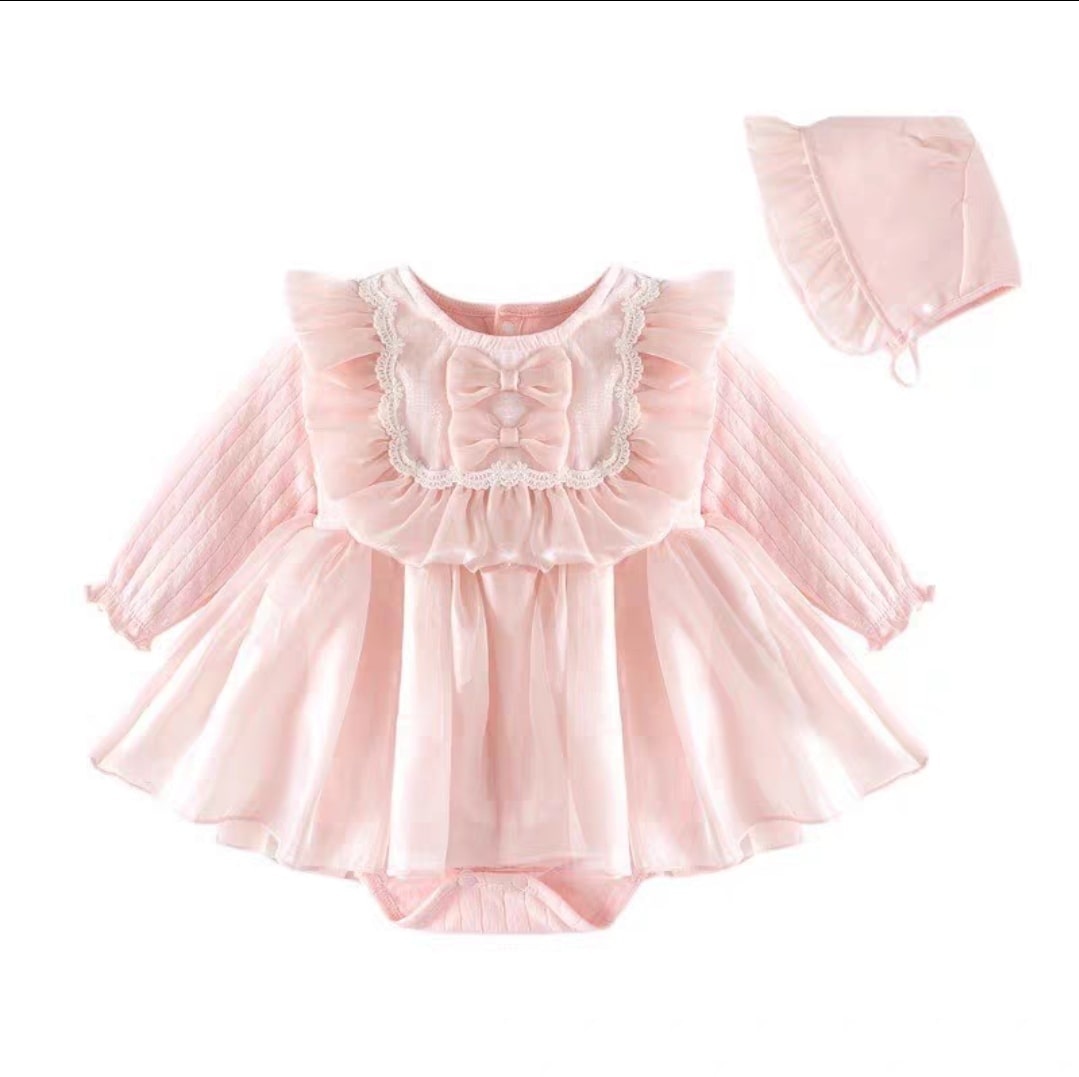 Bow dress with cap 2pcs