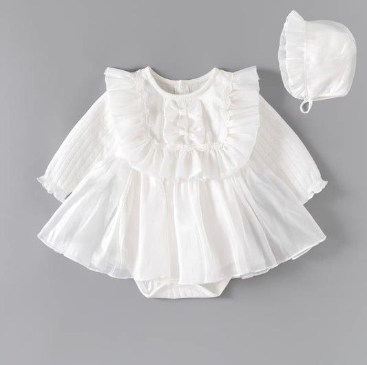 Bow dress with cap 2pcs