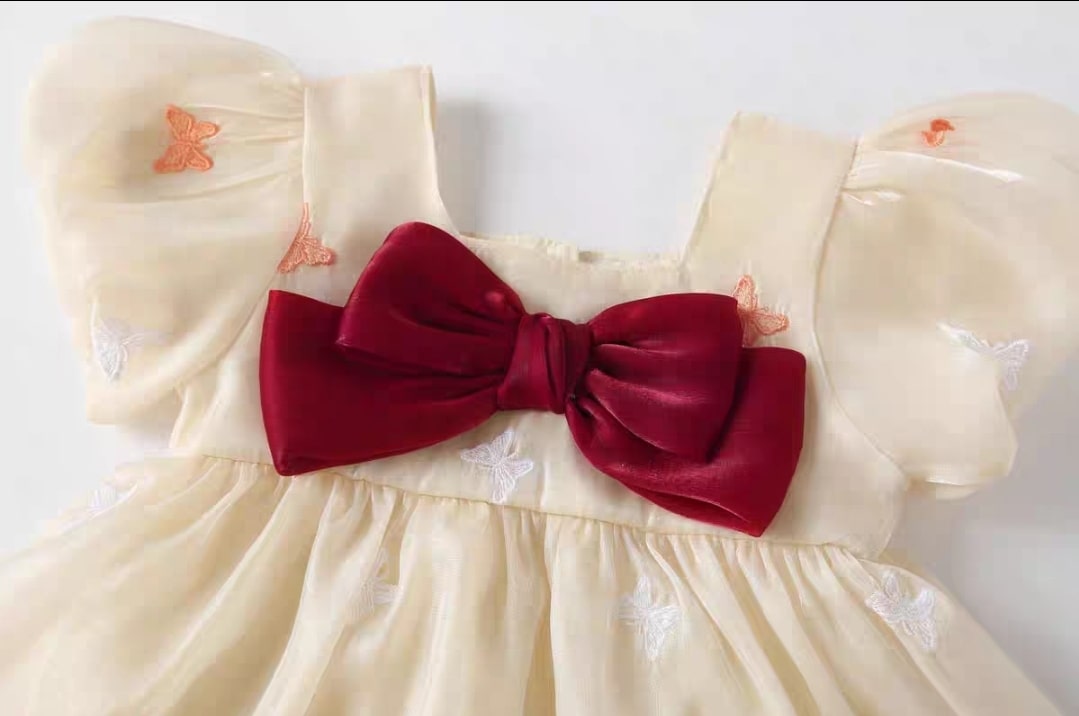 Butterfly bow dress with cap 2pcs