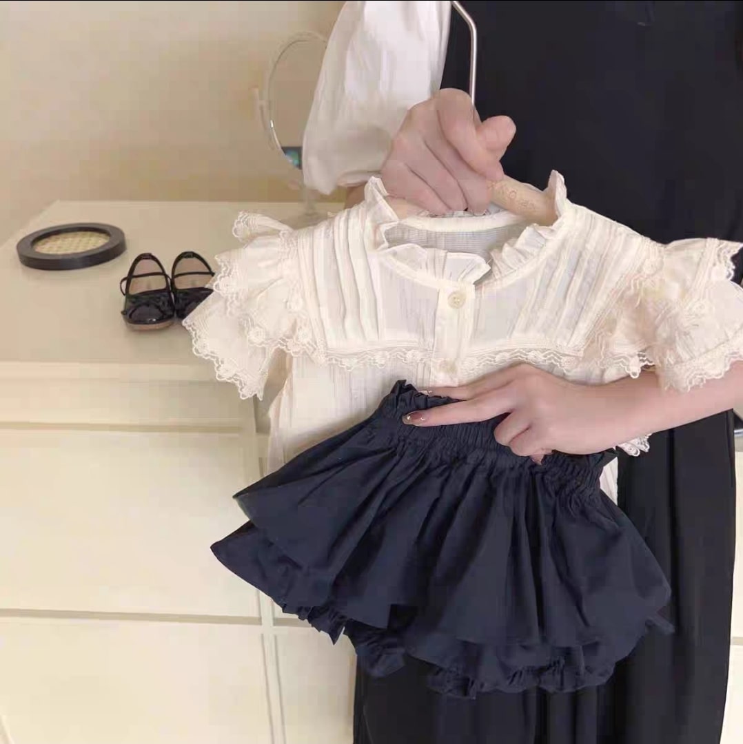 Lace short sleeveless set 2pcs