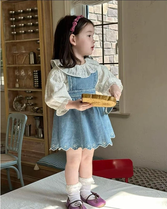 Dantail denim dress 2pcs