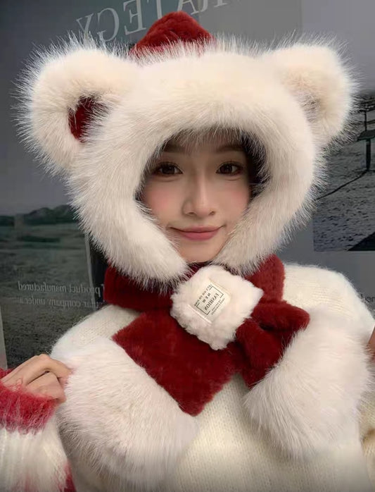Fur ears scarf