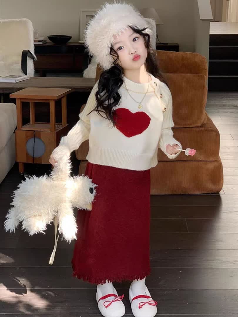Heart long skirt set 2pcs
