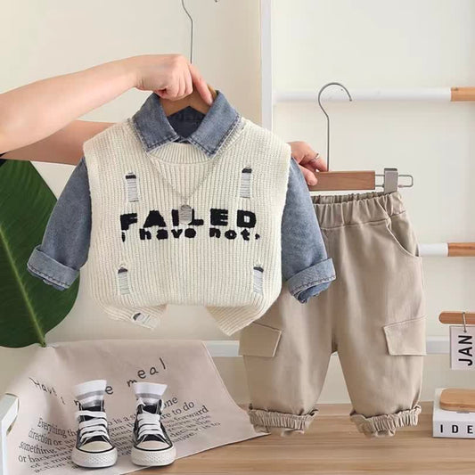 Wool vest denim set 3pcs