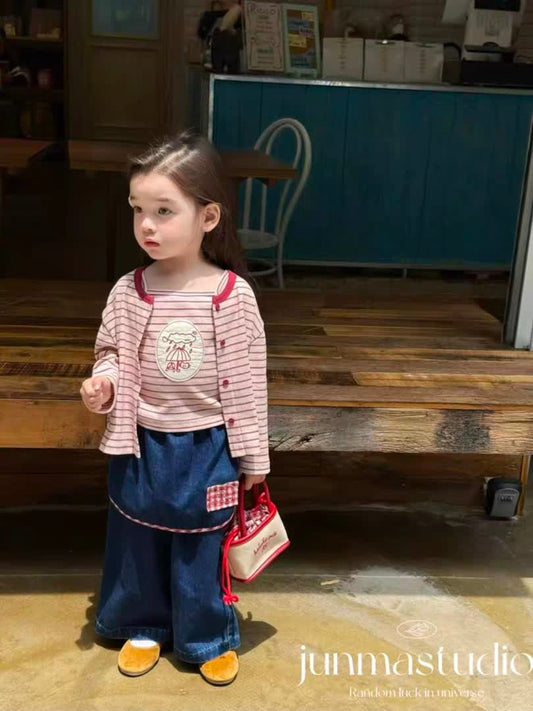 Stripped denim set 4pcs