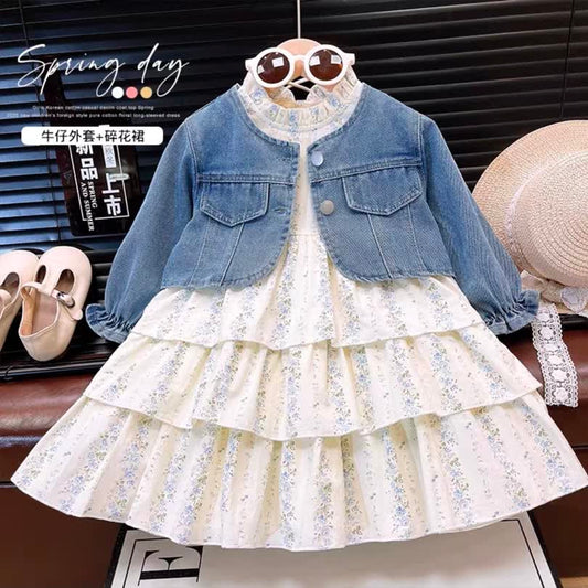 Floral denim jacket dress 2pcs