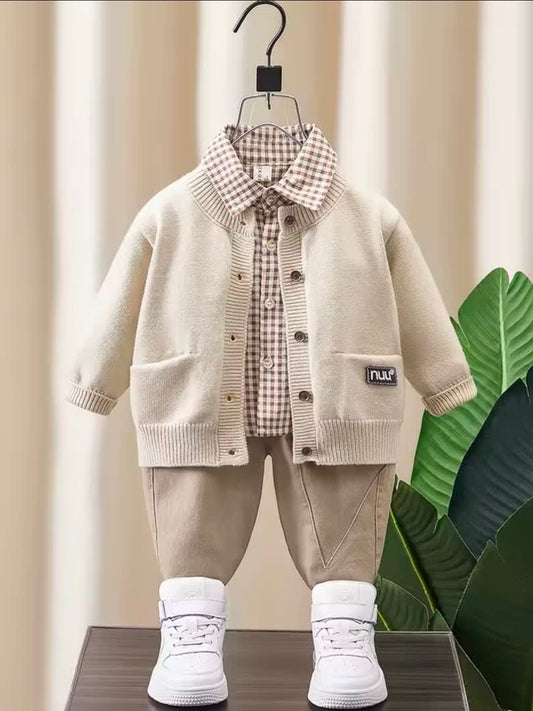 Wool check sweater set 2pcs