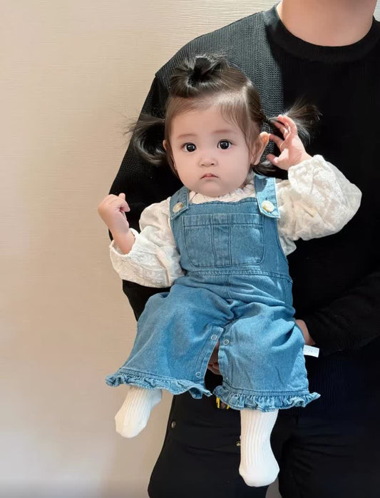 Denim flower jumpsuit 2pcs