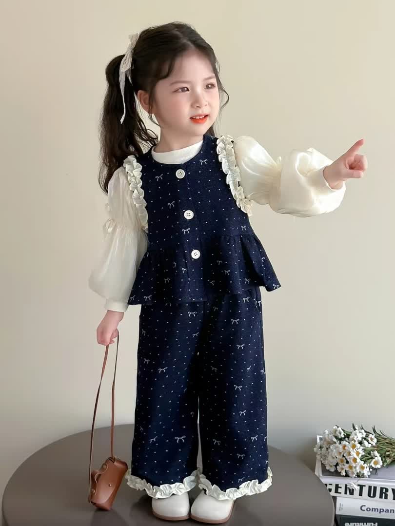 Bow puff sleeve set 3pcs