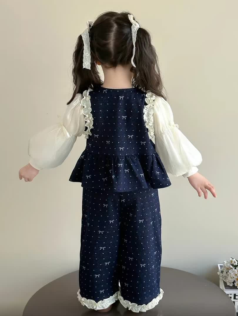 Bow puff sleeve set 3pcs