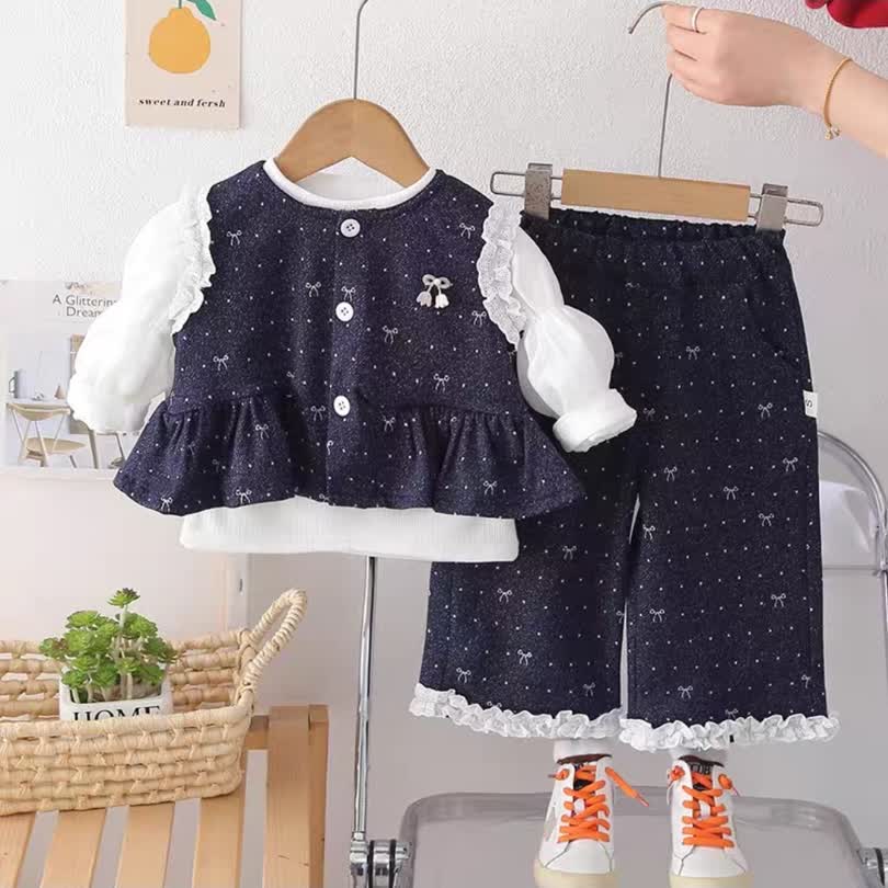 Bow puff sleeve set 3pcs