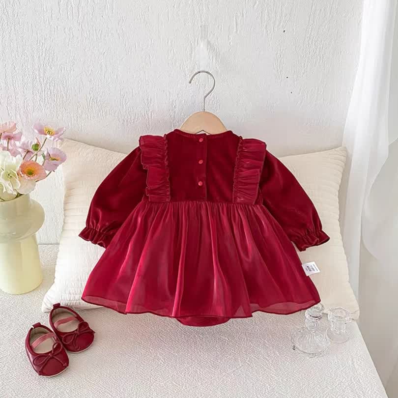 Bow shiny sleeve dress 2pcs