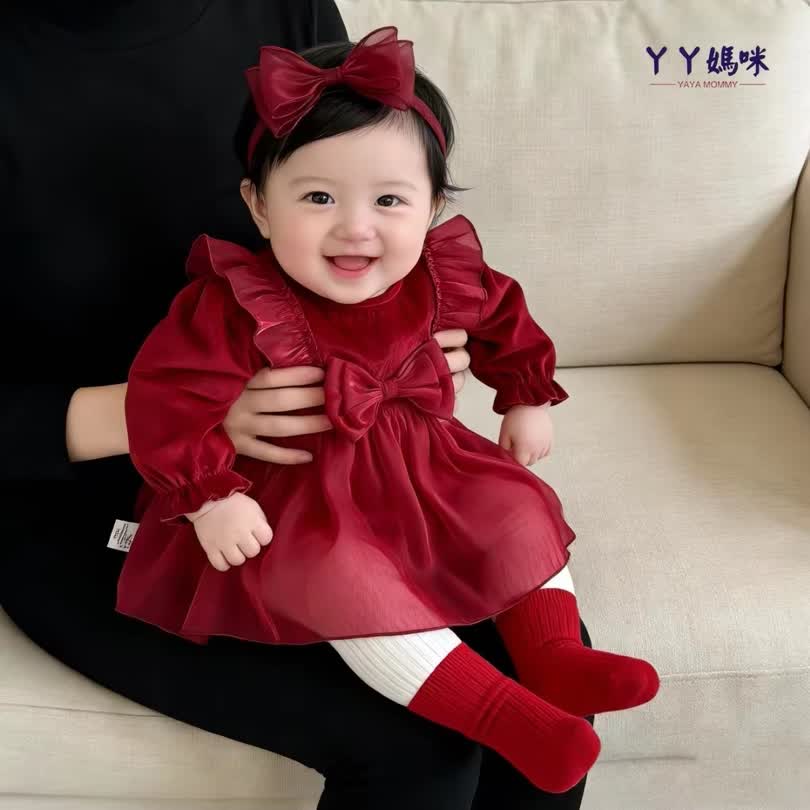 Bow shiny sleeve dress 2pcs