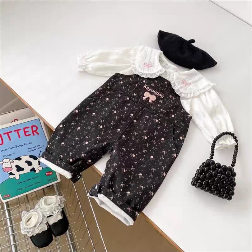 Bow denim jumpsuit 2pcs