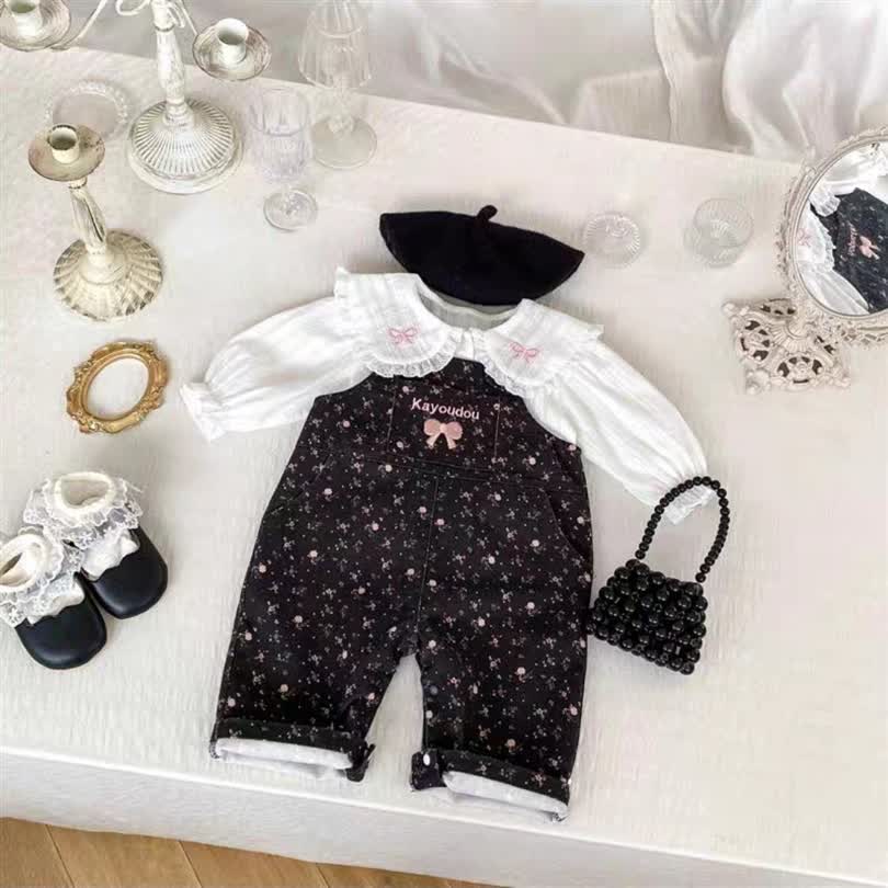 Bow denim jumpsuit 2pcs