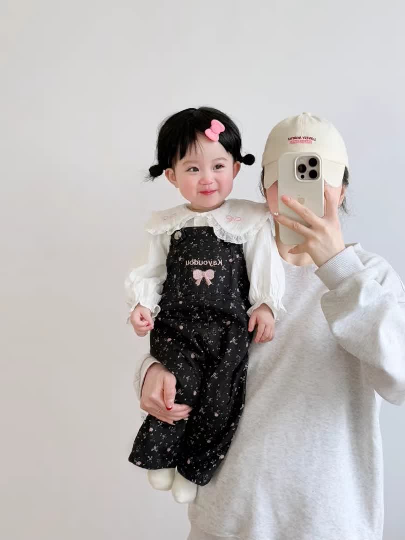 Bow denim jumpsuit 2pcs
