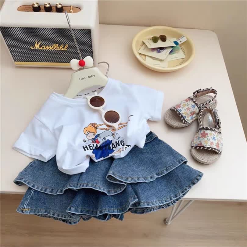 Short denim shirt set