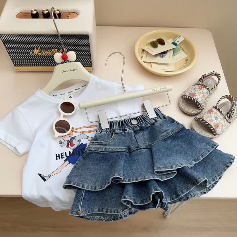 Short denim shirt set